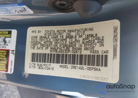 2013 Toyota Corolla S z USA, uszkodzony, nr VIN 5YFBU4EE3DP132612